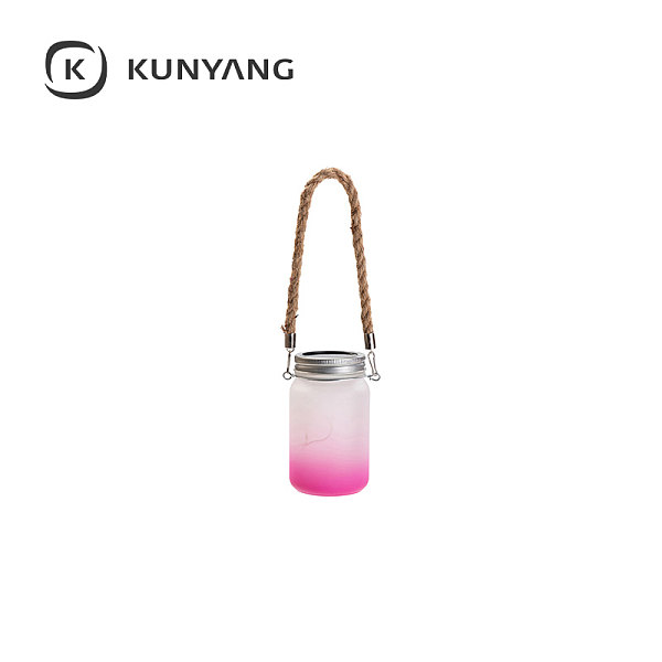 15oz/450ml Mason Jar w/Lantern Lid and Hemp Rope Handle Pink