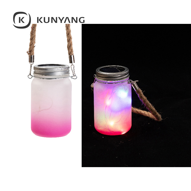 15oz/450ml Mason Jar w/Lantern Lid and Hemp Rope Handle Pink