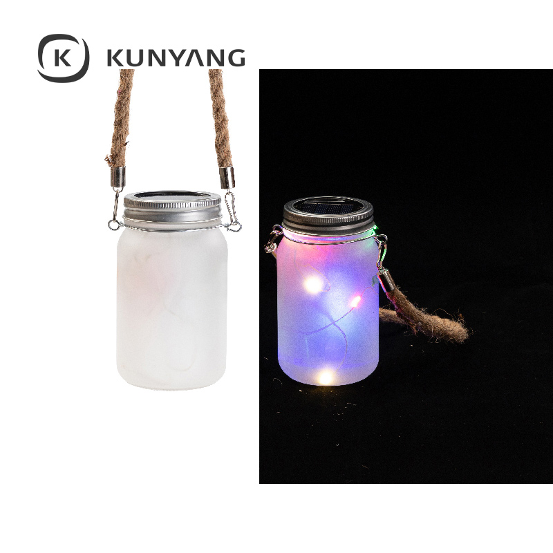 15oz/450ml Mason Jar w/Lantern Lid and Hemp Rope Handle White