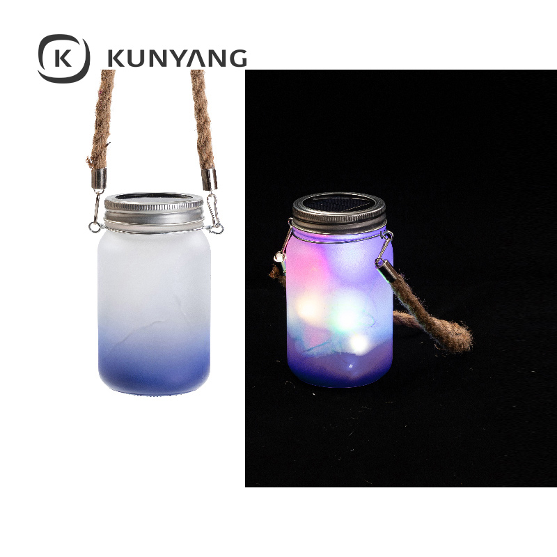 15oz/450ml Mason Jar w/Lantern Lid and Hemp Rope Handle Dark Blue