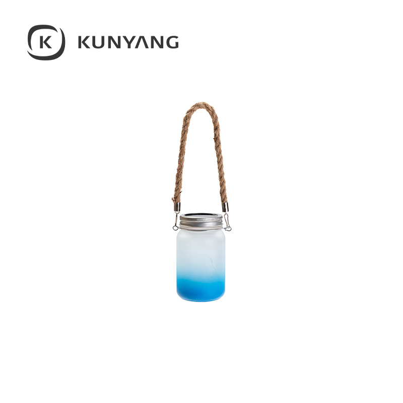 15oz/450ml Mason Jar w/Lantern Lid and Hemp Rope Handle Light Blue