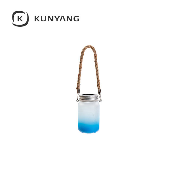 15oz/450ml Mason Jar w/Lantern Lid and Hemp Rope Handle Light Blue