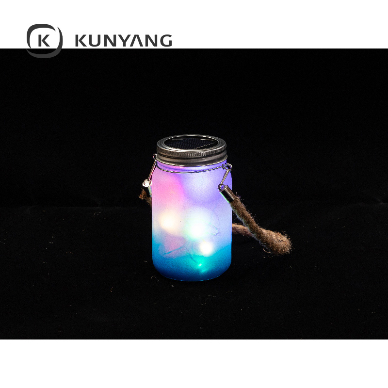 15oz/450ml Mason Jar w/Lantern Lid and Hemp Rope Handle Light Blue