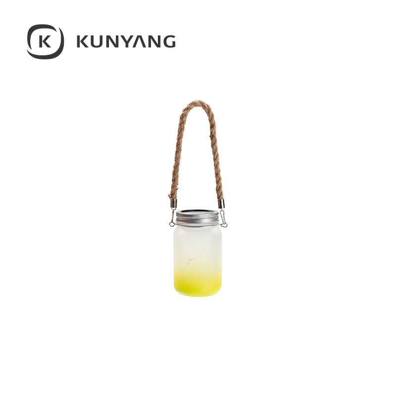 15oz/450ml Mason Jar w/Lantern Lid and Hemp Rope Handle Yellow
