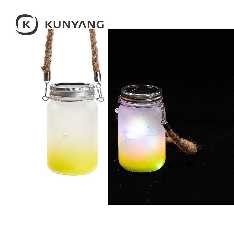 15oz/450ml Mason Jar w/Lantern Lid and Hemp Rope Handle Yellow