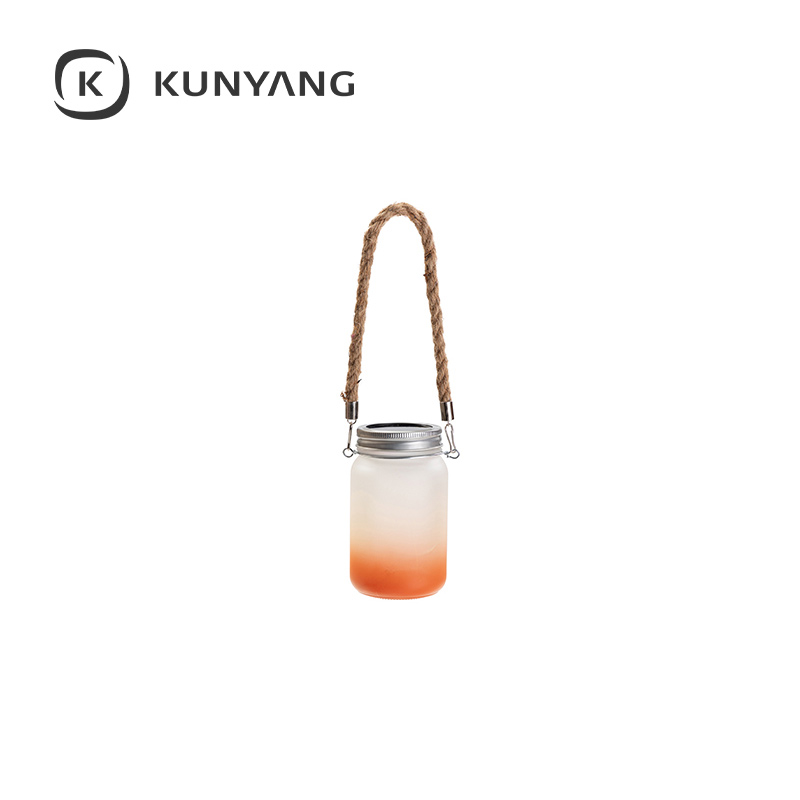15oz/450ml Mason Jar w/Lantern Lid and Hemp Rope Handle Orange