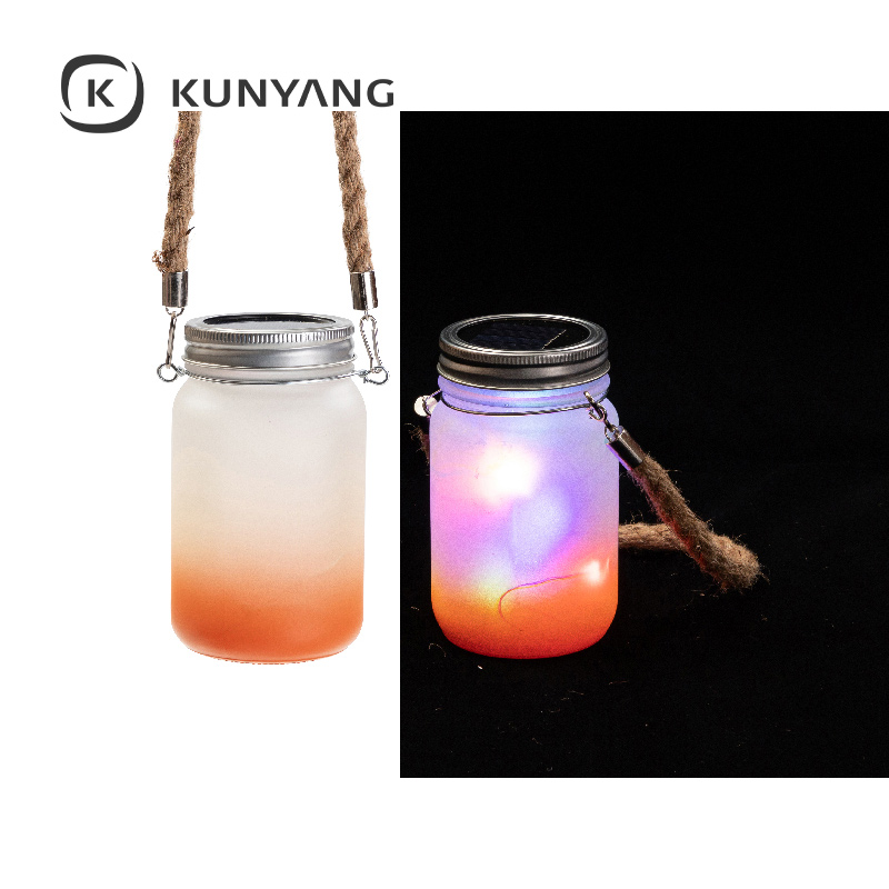 15oz/450ml Mason Jar w/Lantern Lid and Hemp Rope Handle Orange