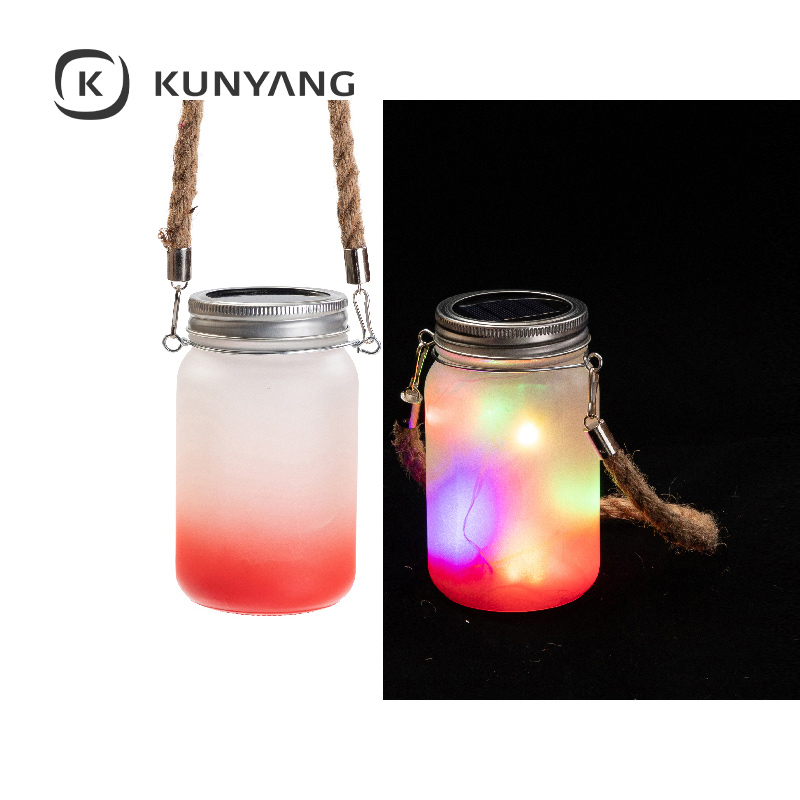 15oz/450ml Mason Jar w/Lantern Lid and Hemp Rope Handle Red