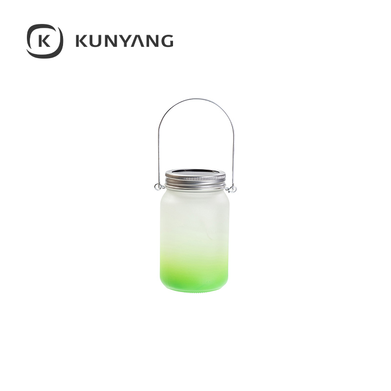 15oz/450ml Mason Jar w/Lantern Lid and Metal Handle Green