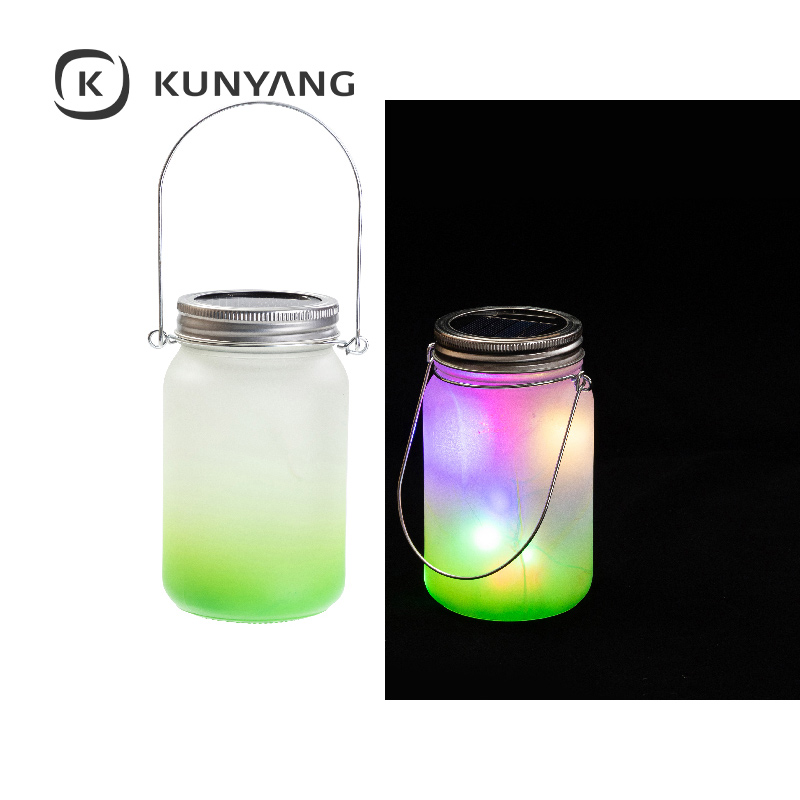 15oz/450ml Mason Jar w/Lantern Lid and Metal Handle Green