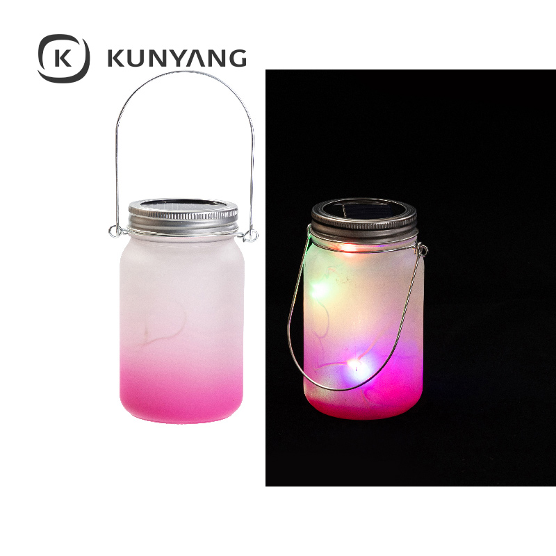 15oz/450ml Mason Jar w/Lantern Lid and Metal Handle Purple