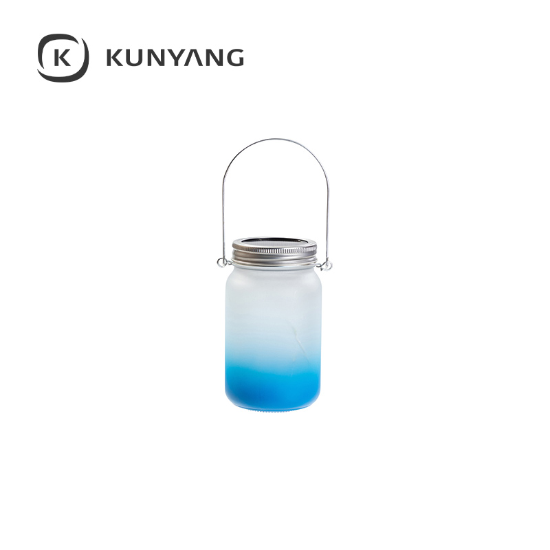 15oz/450ml Mason Jar w/Lantern Lid and Metal Handle Light Blue