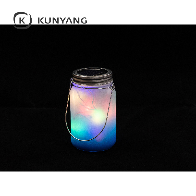 15oz/450ml Mason Jar w/Lantern Lid and Metal Handle Light Blue