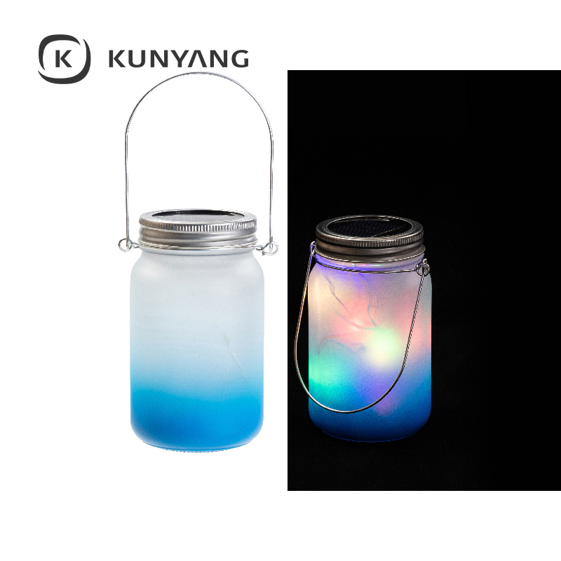15oz/450ml Mason Jar w/Lantern Lid and Metal Handle Light Blue