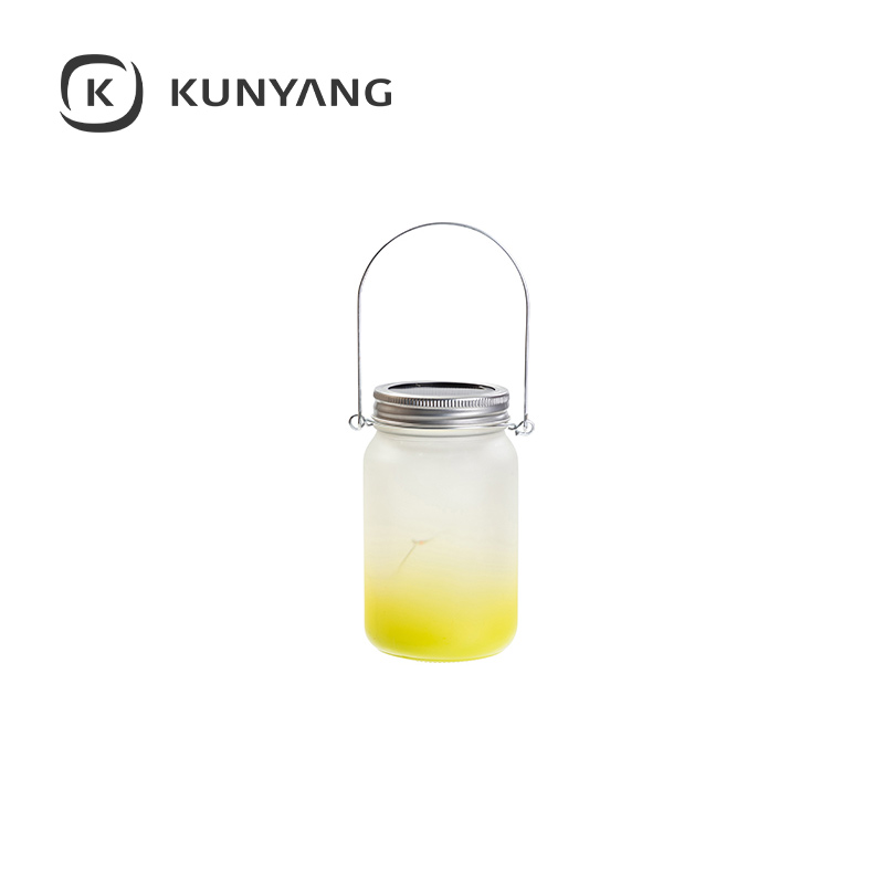 15oz/450ml Mason Jar w/Lantern Lid and Metal Handle Yellow