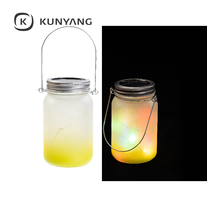 15oz/450ml Mason Jar w/Lantern Lid and Metal Handle Yellow