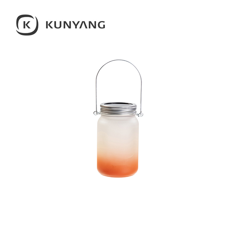 15oz/450ml Mason Jar w/Lantern Lid and Metal Handle Orange