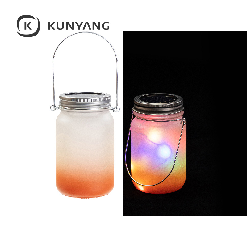 15oz/450ml Mason Jar w/Lantern Lid and Metal Handle Orange
