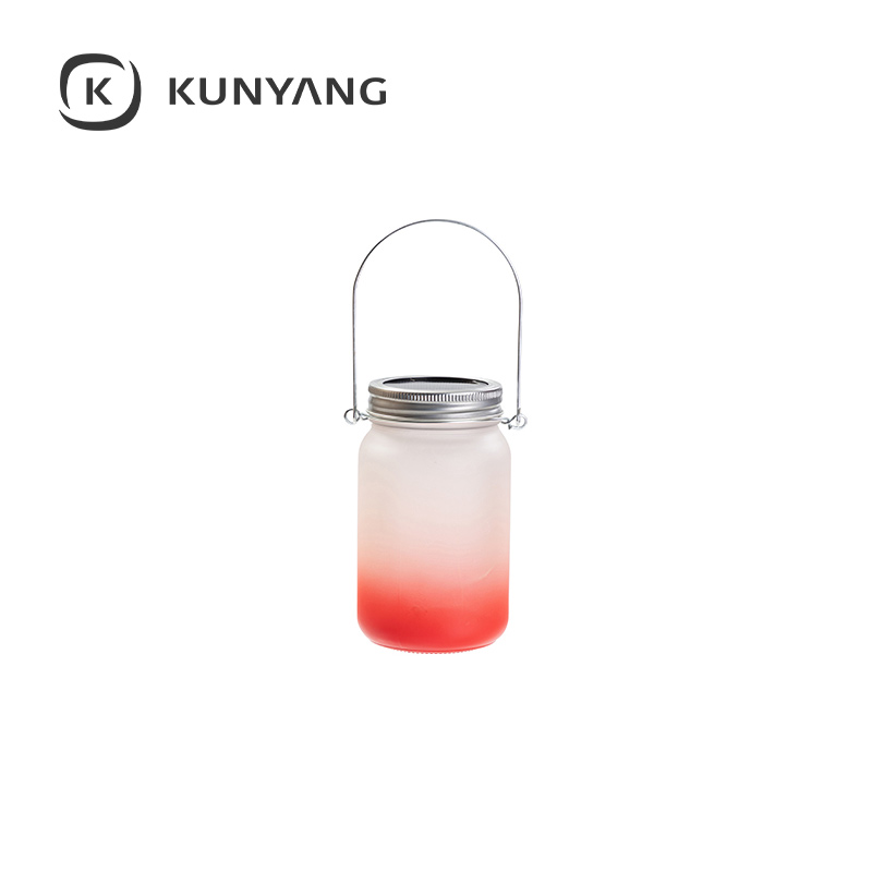 15oz/450ml Mason Jar w/Lantern Lid and Metal Handle Red