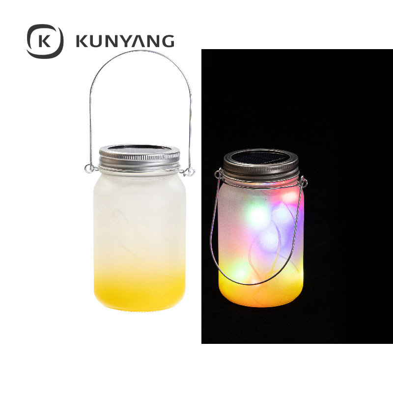 15oz/450ml Mason Jar w/Lantern Lid and Metal Handle Yellow