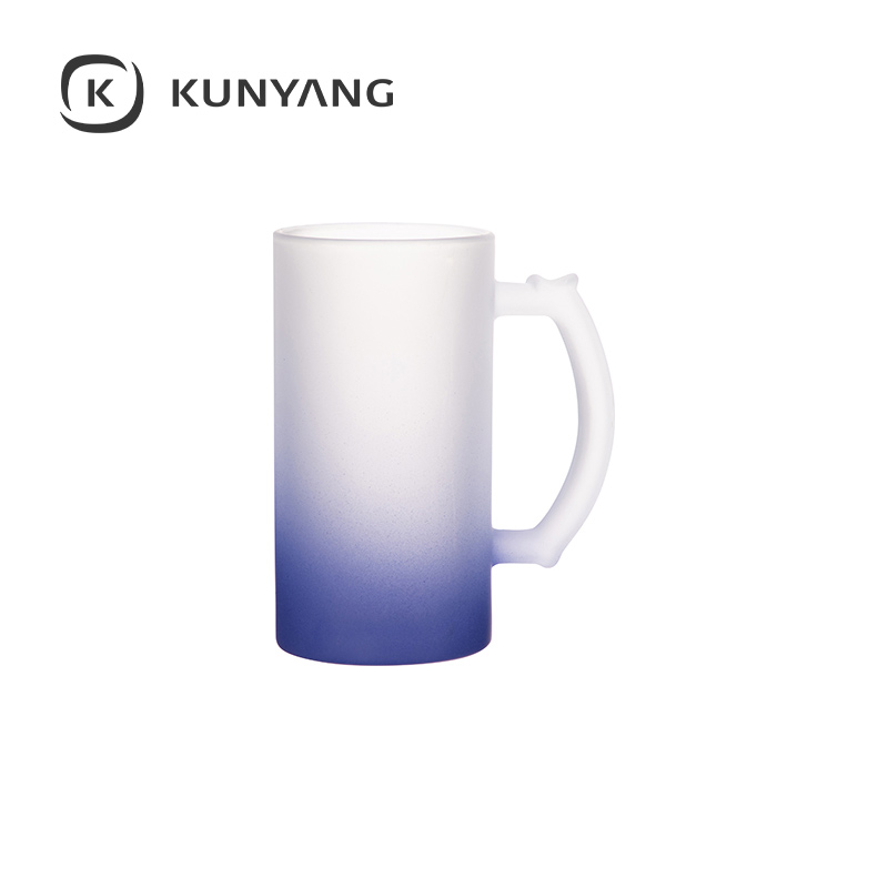 16oz Glass Beer Mug Frosted Dark Blue
