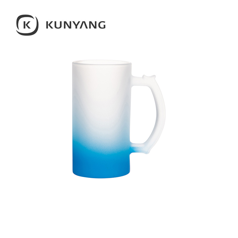 16oz Glass Beer Mug Frosted Light Blue