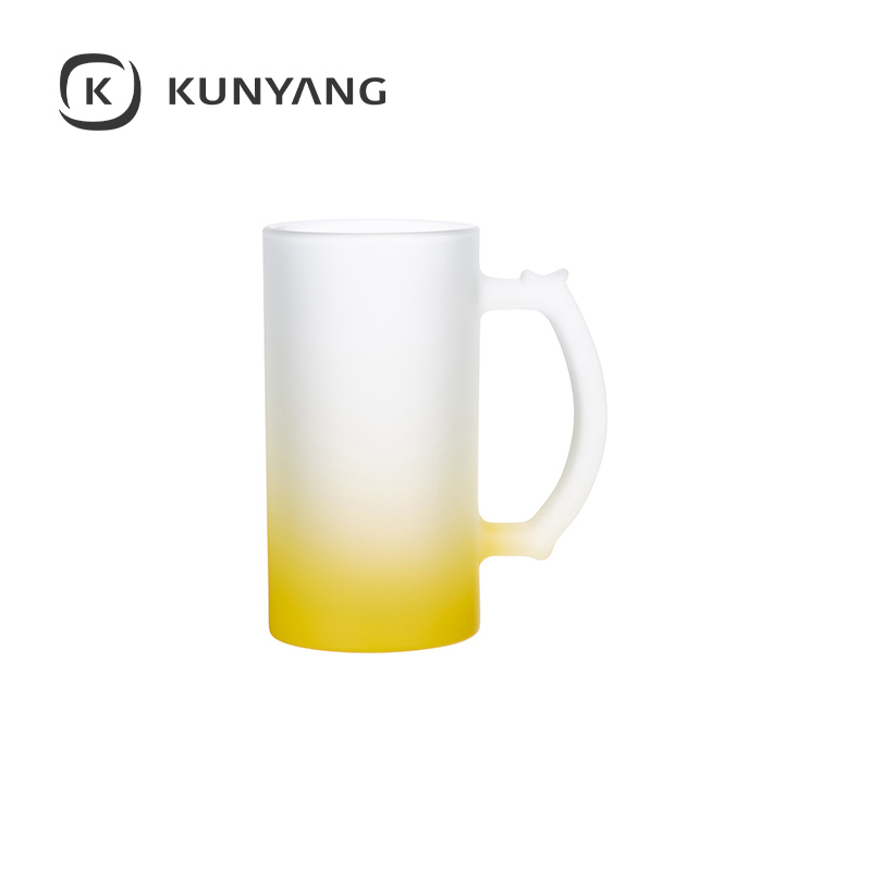 16oz Glass Beer Mug Frosted Yellow