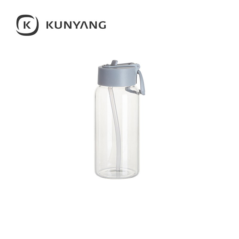 25oz/750ml Glass Sports Bottle w/Grey Straw Lid Clear