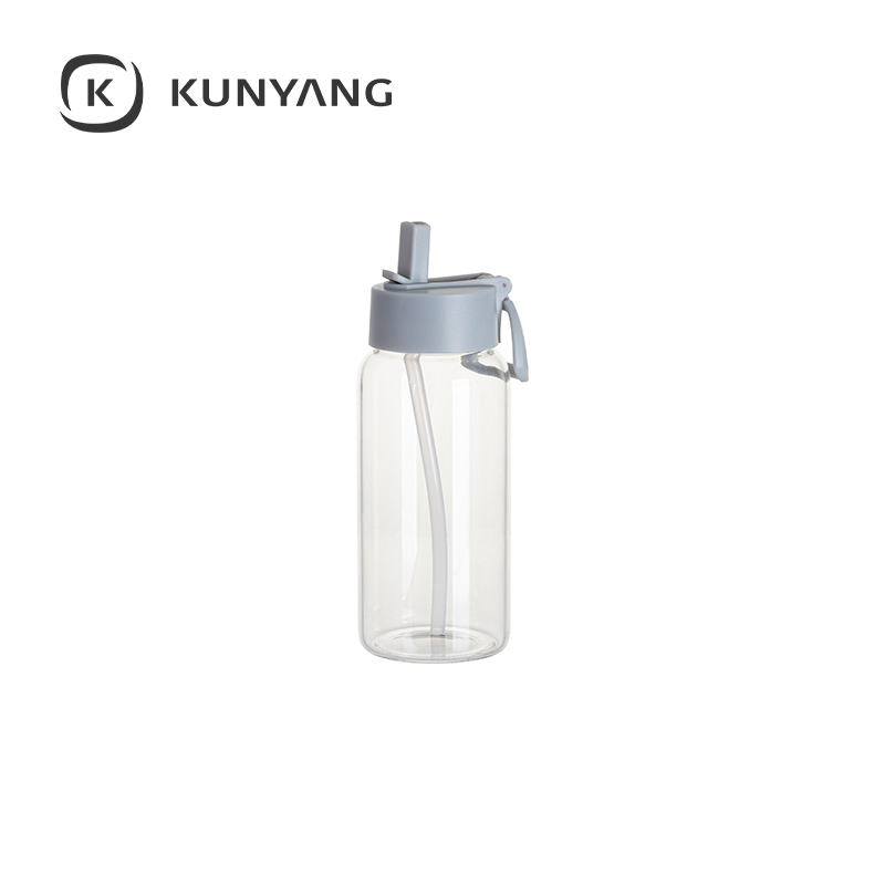 25oz/750ml Glass Sports Bottle w/Grey Straw Lid Clear