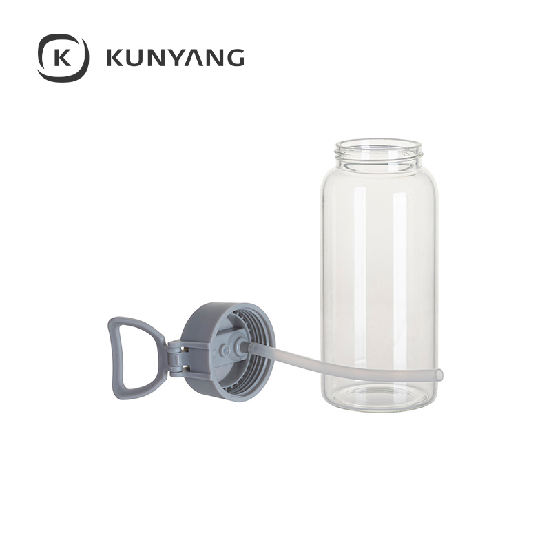 25oz/750ml Glass Sports Bottle w/Grey Straw Lid Clear