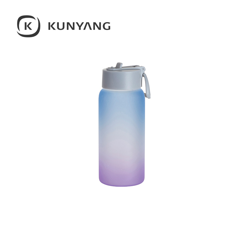 25oz/750ml Glass Sports Bottle w/Grey Straw Lid Blue and Purple