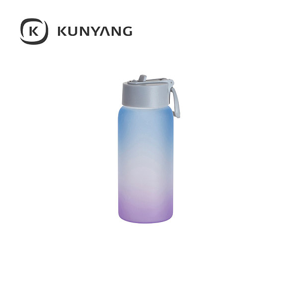 25oz/750ml Glass Sports Bottle w/Grey Straw Lid Blue and Purple