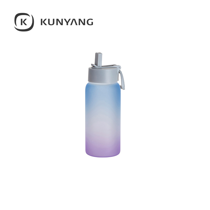 25oz/750ml Glass Sports Bottle w/Grey Straw Lid Blue and Purple