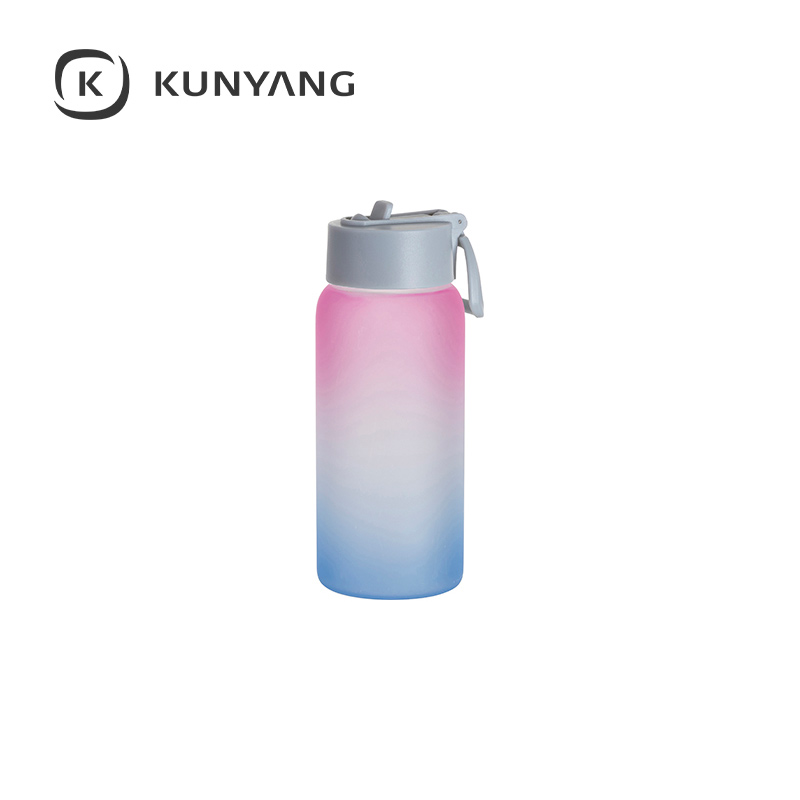 Glass Sports Bottle w/Grey Straw Lid 25oz/750ml Purple Blue