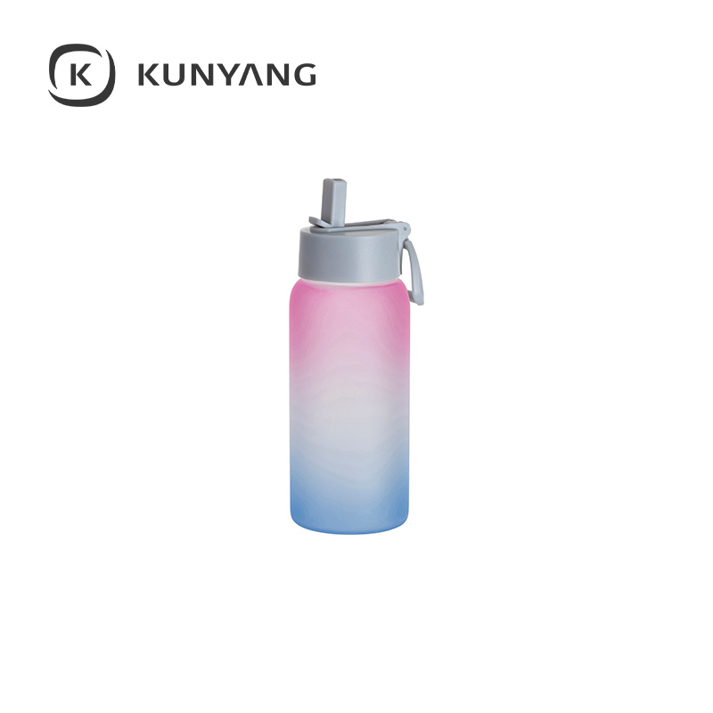 Glass Sports Bottle w/Grey Straw Lid 25oz/750ml Purple Blue