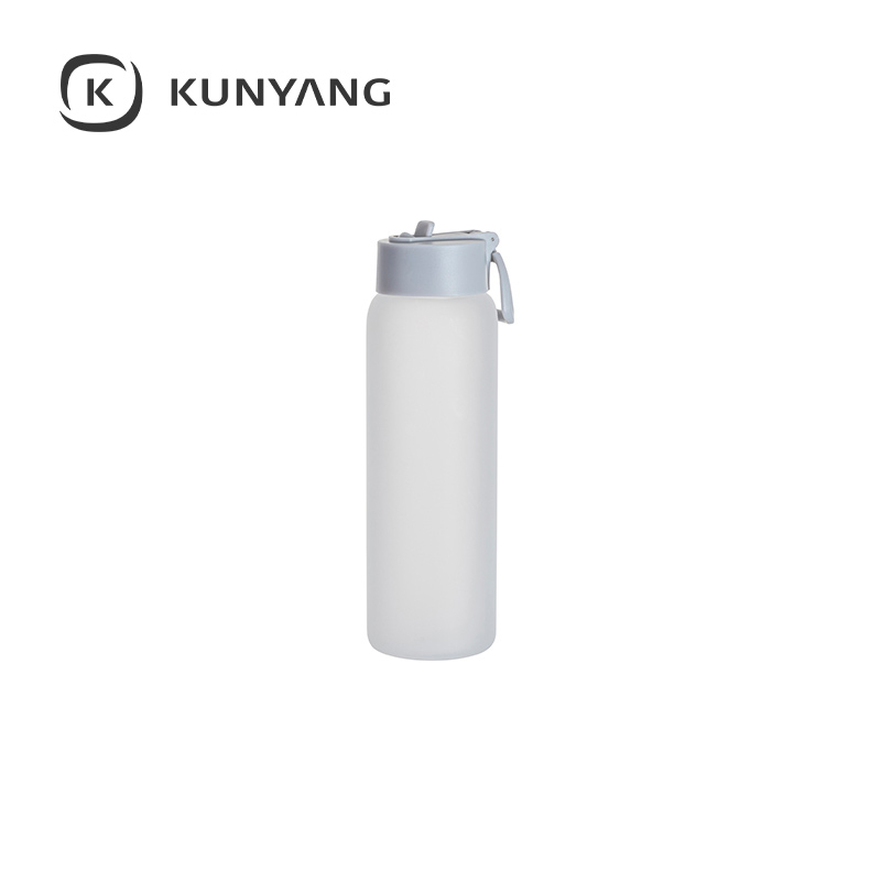 32oz/950ml Glass Sports Bottle w/Grey Straw Lid Frosted