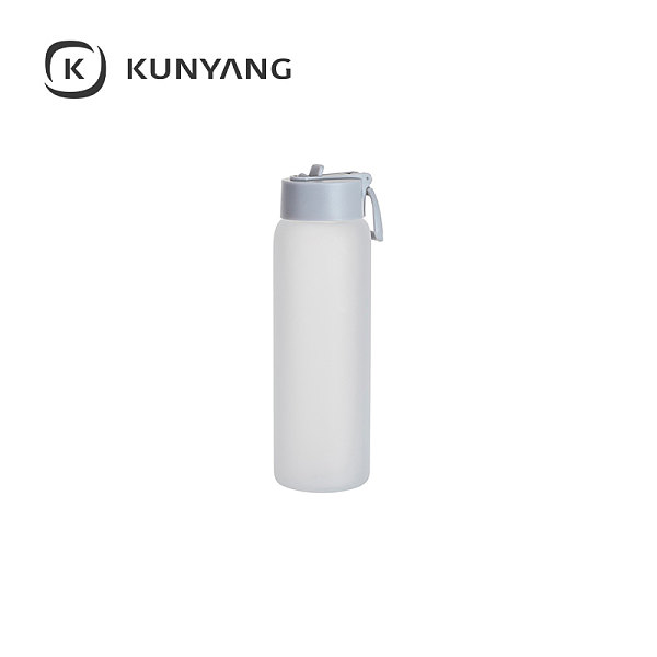 32oz/950ml Glass Sports Bottle w/Grey Straw Lid Frosted