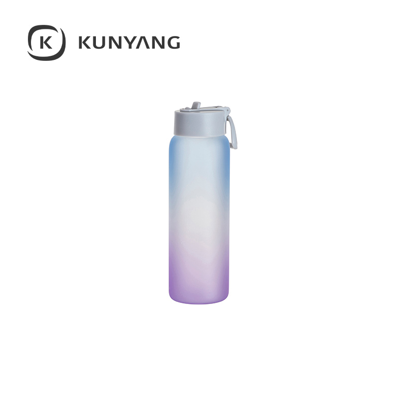 32oz/950ml Glass Sports Bottle w/Grey Straw Lid Blue Purple