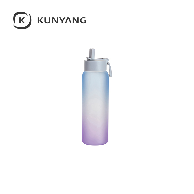 32oz/950ml Glass Sports Bottle w/Grey Straw Lid Blue Purple