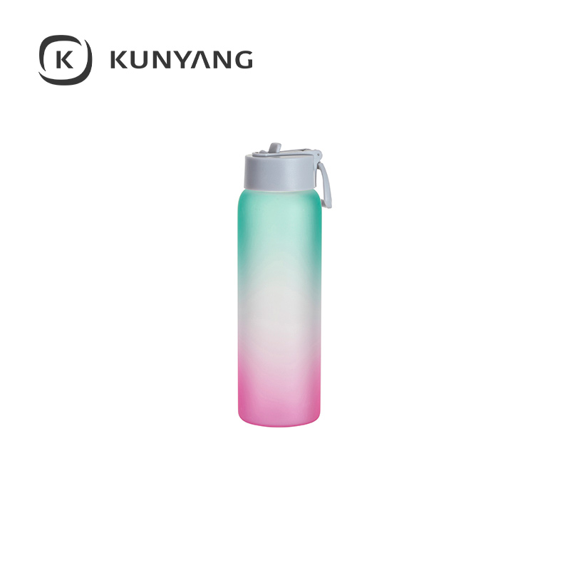 32oz/950ml Glass Sports Bottle w/Grey Straw Lid Green Purple