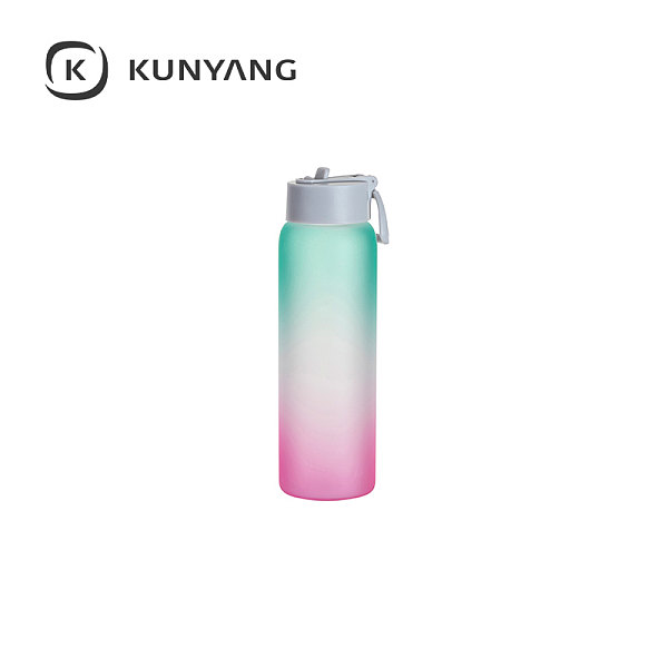 32oz/950ml Glass Sports Bottle w/Grey Straw Lid Green Purple