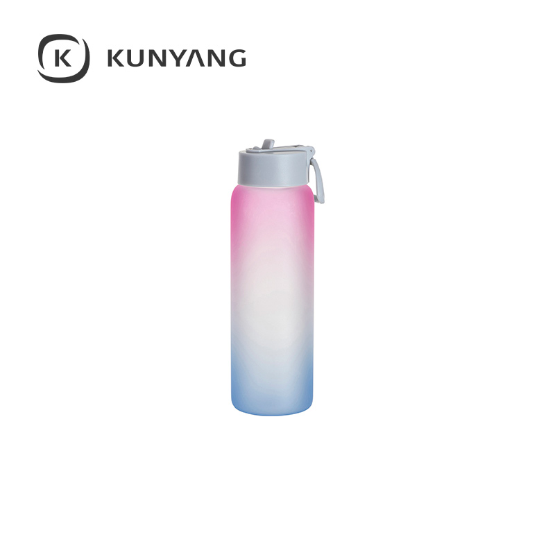 32oz/950ml Glass Sports Bottle w/Grey Straw Lid Purple Blue