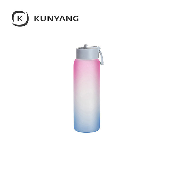 32oz/950ml Glass Sports Bottle w/Grey Straw Lid Purple Blue