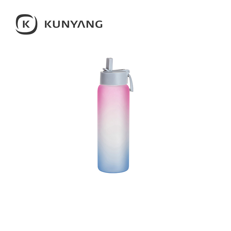 32oz/950ml Glass Sports Bottle w/Grey Straw Lid Purple Blue