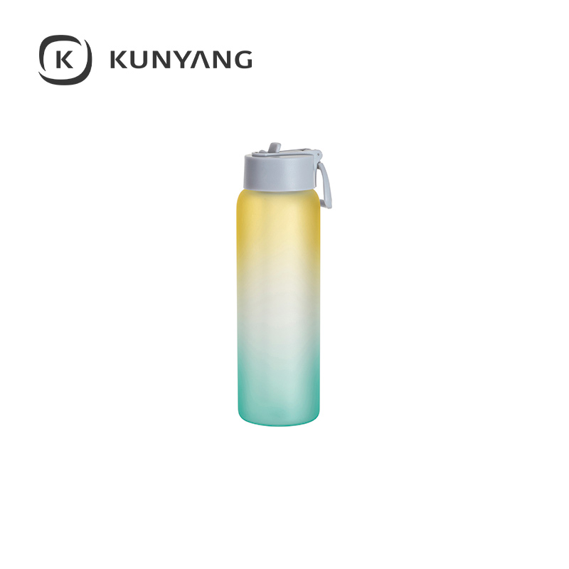 25oz/750ml Glass Sports Bottle w/Grey Straw Lid Yellow & Green