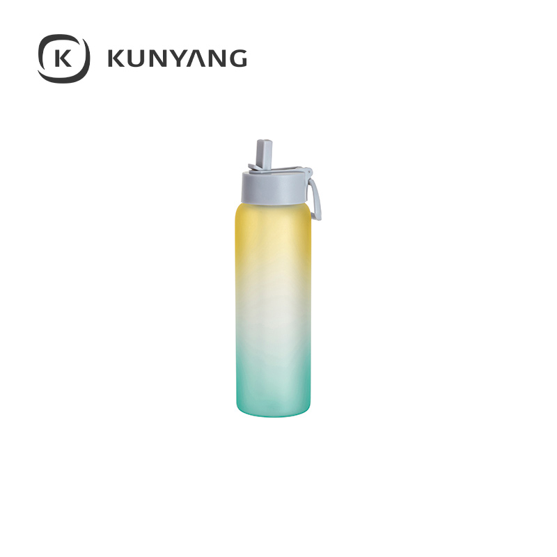 25oz/750ml Glass Sports Bottle w/Grey Straw Lid Yellow & Green