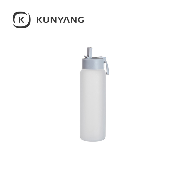 32oz/950ml Glass Sports Bottle w/Grey Straw Lid Frosted
