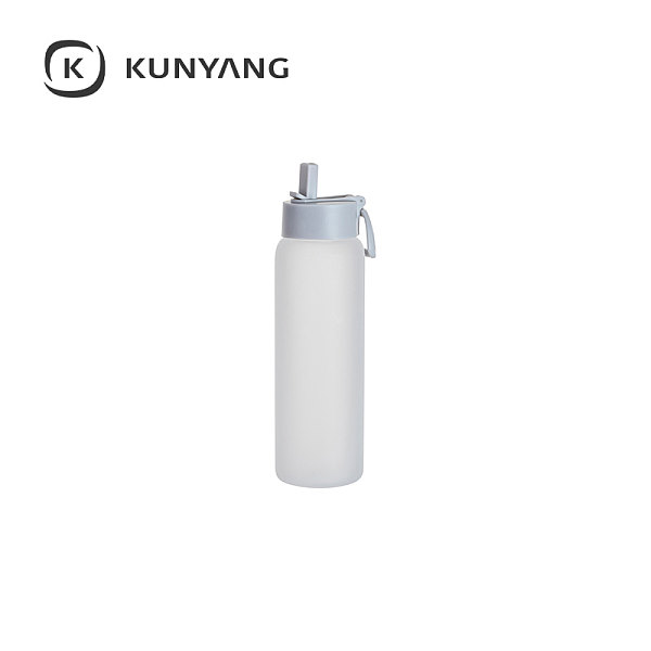 32oz/950ml Glass Sports Bottle w/Grey Straw Lid Frosted