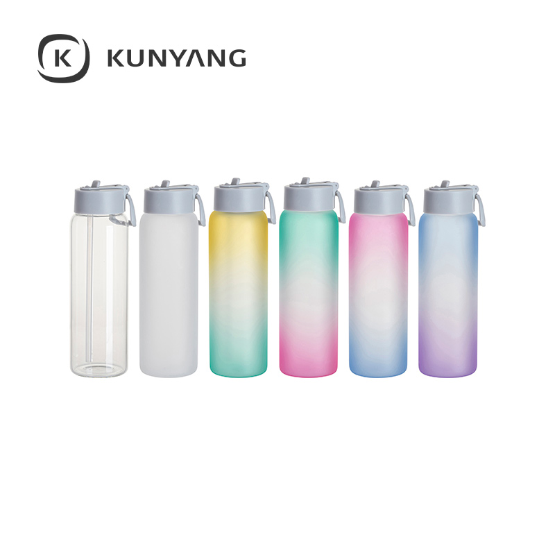 32oz/950ml Glass Sports Bottle w/Grey Straw Lid Purple Blue