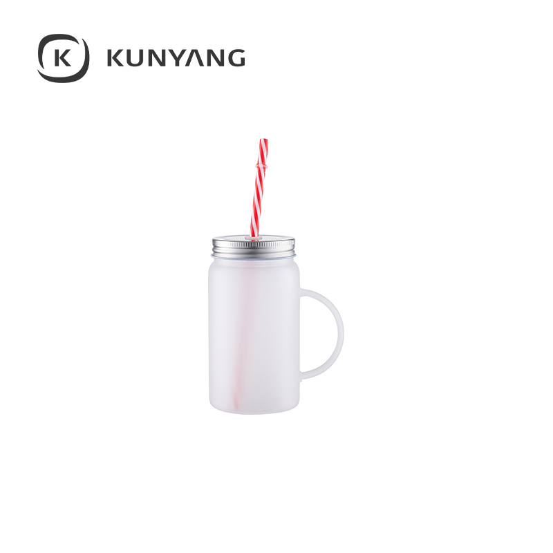 Frosted Glass 17oz/500ml Mason Jar w/Straw